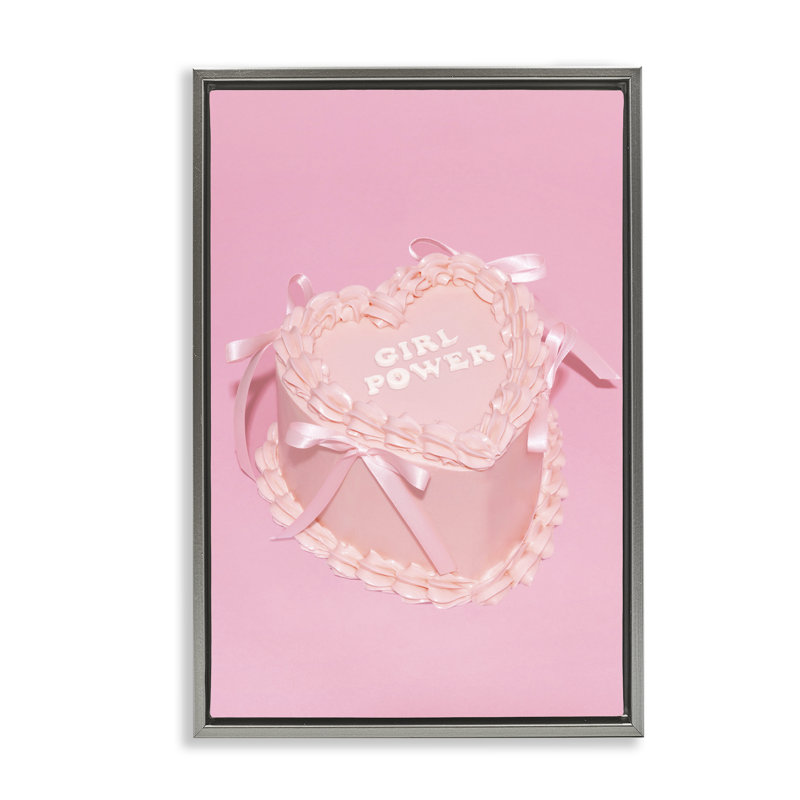 Toile flottante encadrée «Pink Girl Power Cake» par Lish Creative, Cadre flottant gris lustré, H 25 po x l 17 po
