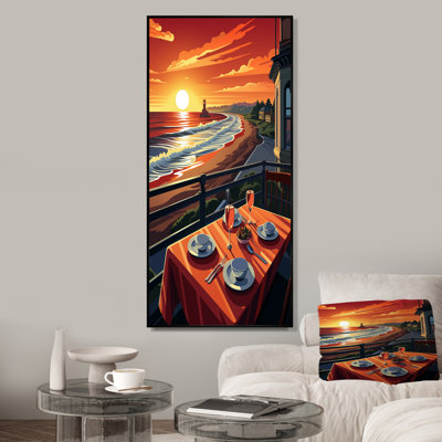 «Beachfront Dinner Sunset - Coastal Windows», art mural