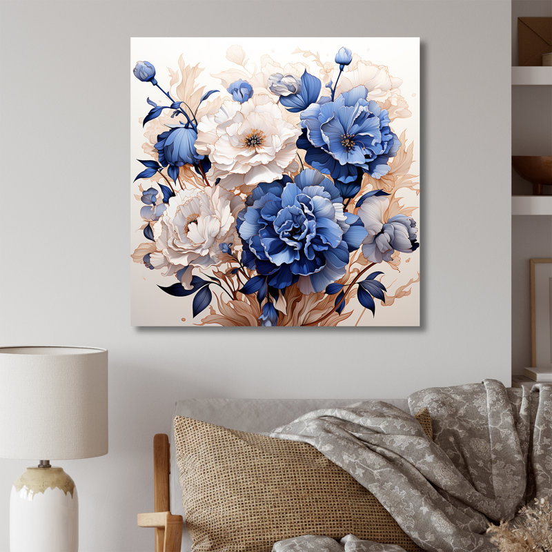 «White Blue Minimalisme Carnations - œillets», reproduction sur toile, Toile tendue, H 16 po x l 16 po x P 1 po