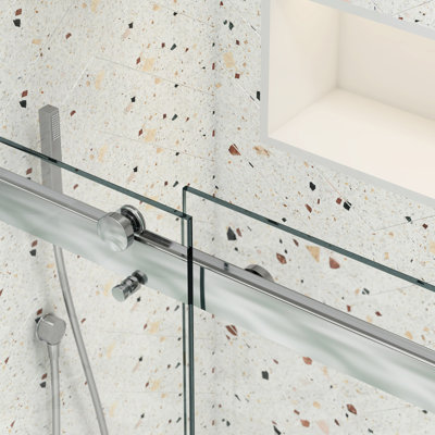 Bypass Shower Door, Double Sliding, 5/16" Tempered Clear Glass With Nano Easy Clean And - Explode Film, Brushed Nickel Finish, Top Track, #304 Stainless Steel Hardware, 36000 Times Open Close Test,