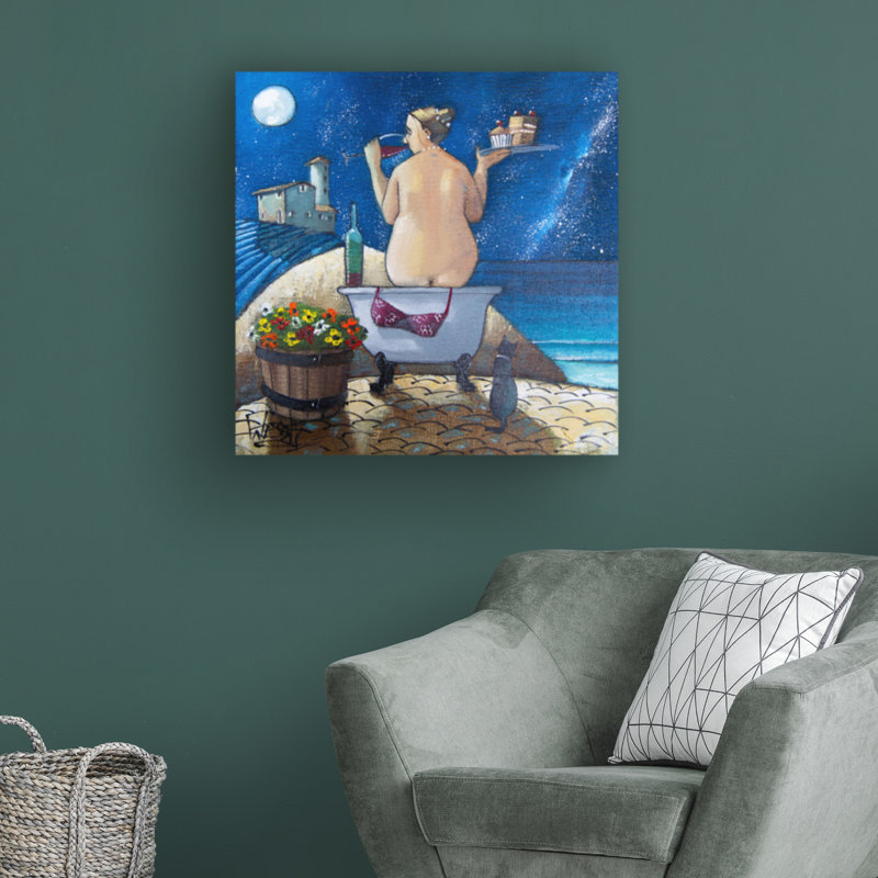 «Bath No 2» par Ronald West, peinture sur toile tendue, H 14 po x l 14 po x P 2 po