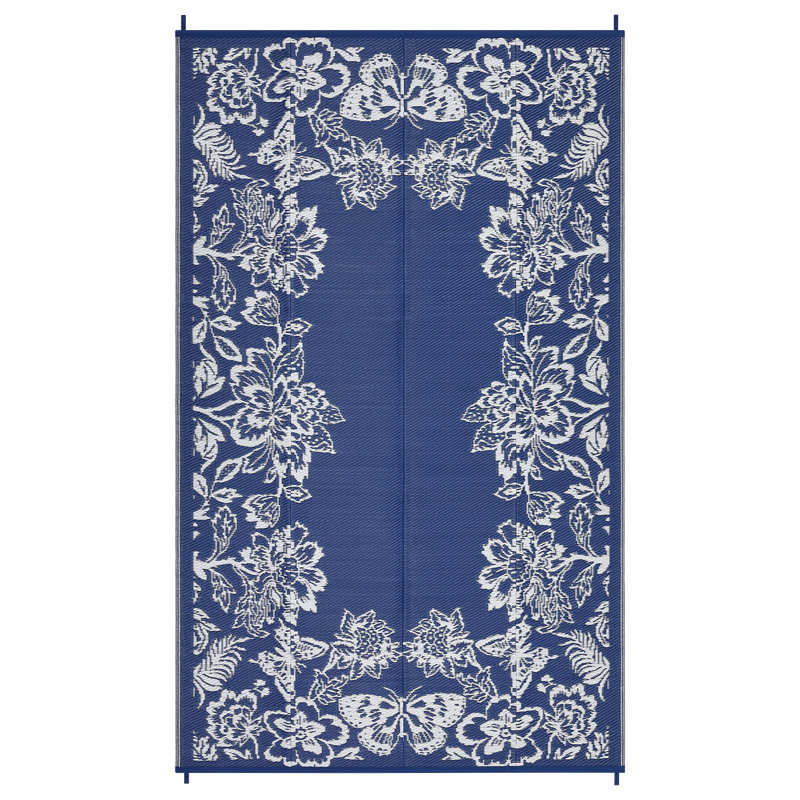 Waterproof Outdoor Rug with Plastic Border - Reversible Deck Mat, UV Resistant, Stain Resistant, Easy to Clean Camping Carpet for Backyard