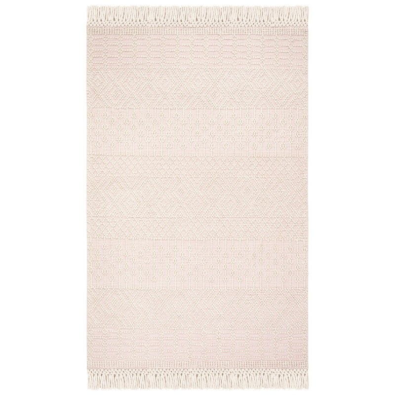 Tapis ivoire / rose en laine tissé à la main Aldeline, Rectangle 2 pi x 3 pi