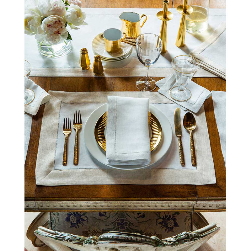 Filetto Rectangle Placemats, White/Gold