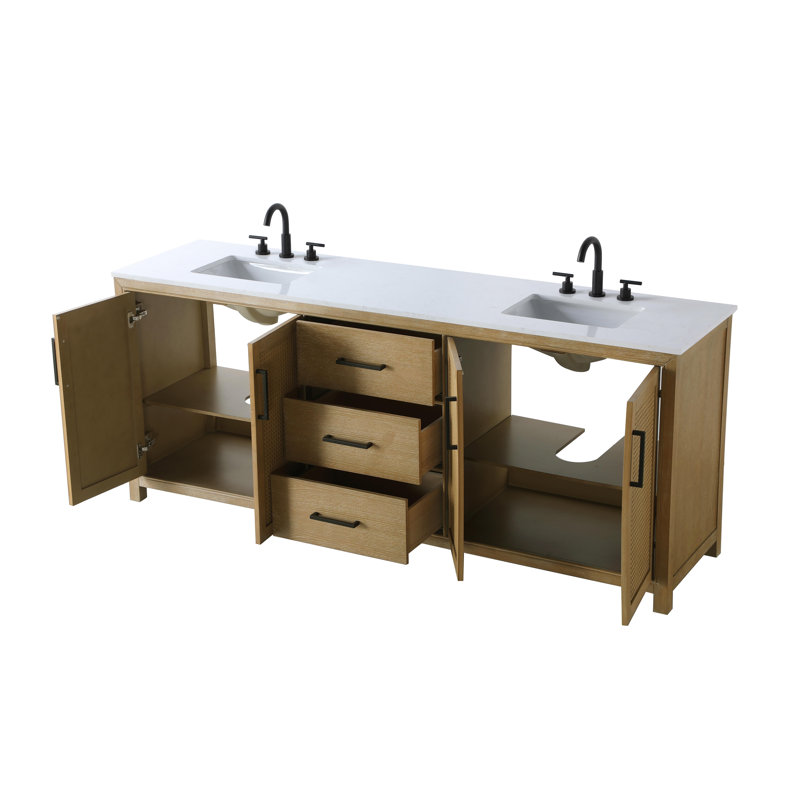 84 inch Double Bathroom Vanity, Linen Oak
