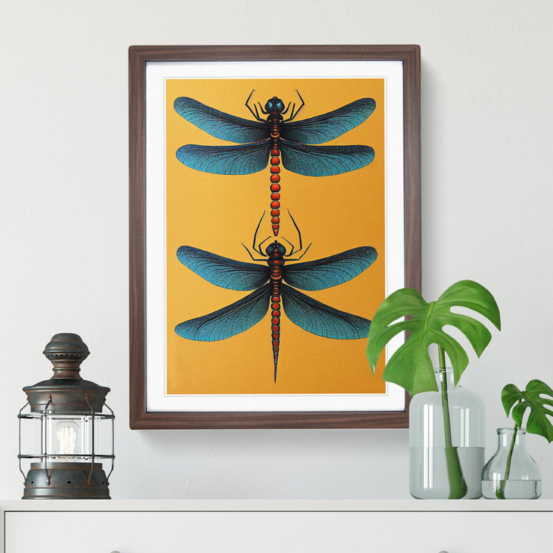 XV1022-5327X Wonderful Dragonflies - Single Picture Frame Print, 64cm H x 46cm W x 2cm D, Walnut