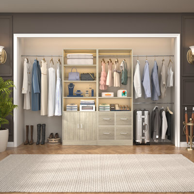 49" - 128" Wooden Wardrobe System with Adjustable Shelves and Drawers
