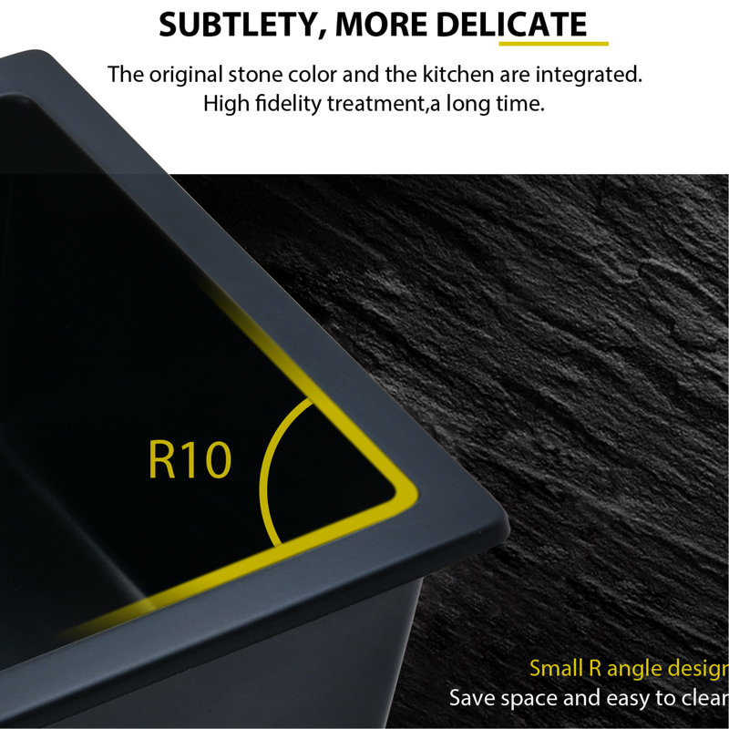 Évier encastré en quartz 18 po x 16 po, noir mat, insonorisant, chauffant, antirouille et antirouille 18 po x 16 po, et matériau de première qualité