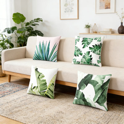 Set Of 4 Tropical Pattern Thickened Pillowcase Sofa Throwpillow Case Soft Zipper Polyester Pillow Case 45X45cm/17.7X17.7In, B1