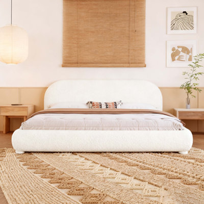Lit tapissier en tissu de style crème, lit double simple moderne, grand