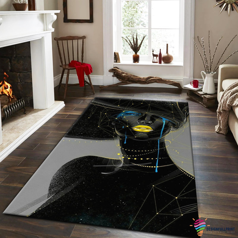 Tapis rectangulaire noir / jaune / bleu en polyester noué à la main 2 pi x 3 pi Garnita