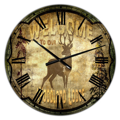 Welcome Lodge Deer - Large Cottage Wall Clock