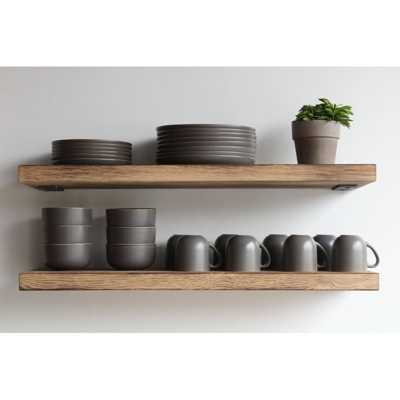 Geller 2 Piece Oak Floating Shelf, 1.75" H x 48" W x 11" D, Torched Oak