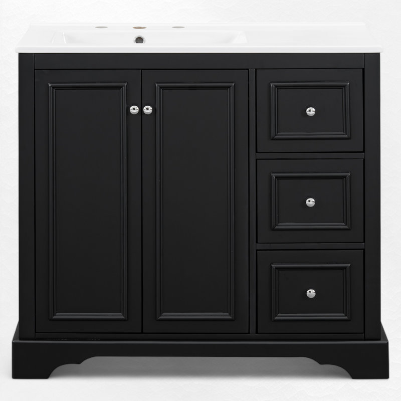 Meuble-lavabo simple 36 po avec plateau en céramique, Noir