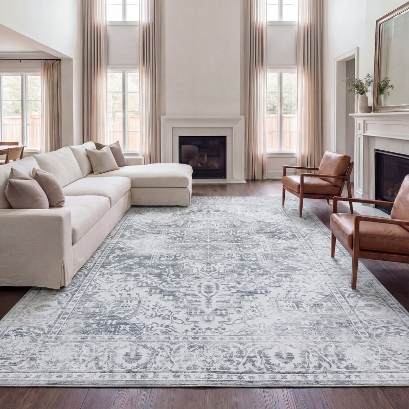 Tapis Eleanor Vintage Medallion, Rectangle de 5 pi x 8 pi, Gris clair/Ivoire