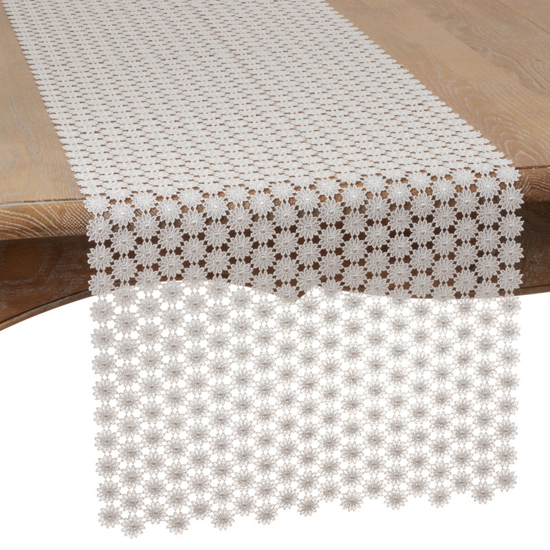 Atlantic Avenue Vintage Lace Crochet Table Runner, Gray, 72" x 16"