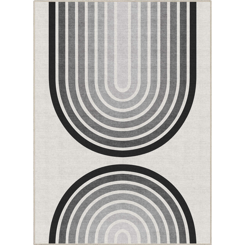 Shanea Arch White Mid-Century Modern Geometric Flat-Weave Rug, Rectangle 5'3" x 7'3"