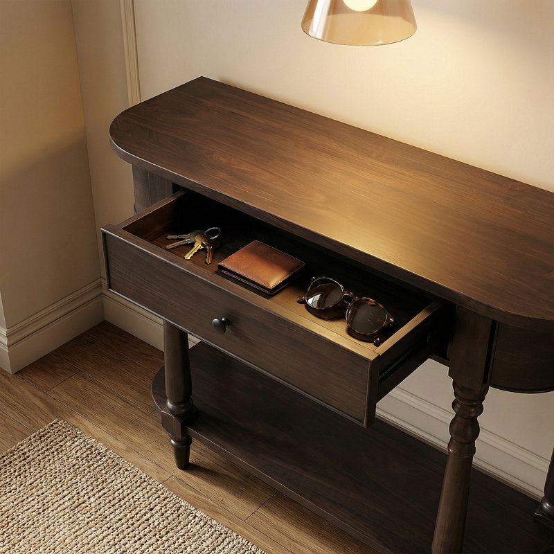 Table de canapé étroite en bois massif - Console d'entrée élégante avec tiroir et tablette pour le salon, le couloir et les petits espaces