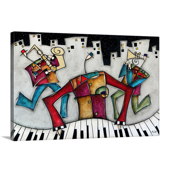 «Malveaux Silver City Jazz» par Eric Waugh - impression d'art graphique, H 32 po x l 48 po, Toile tendue, Sans cadre