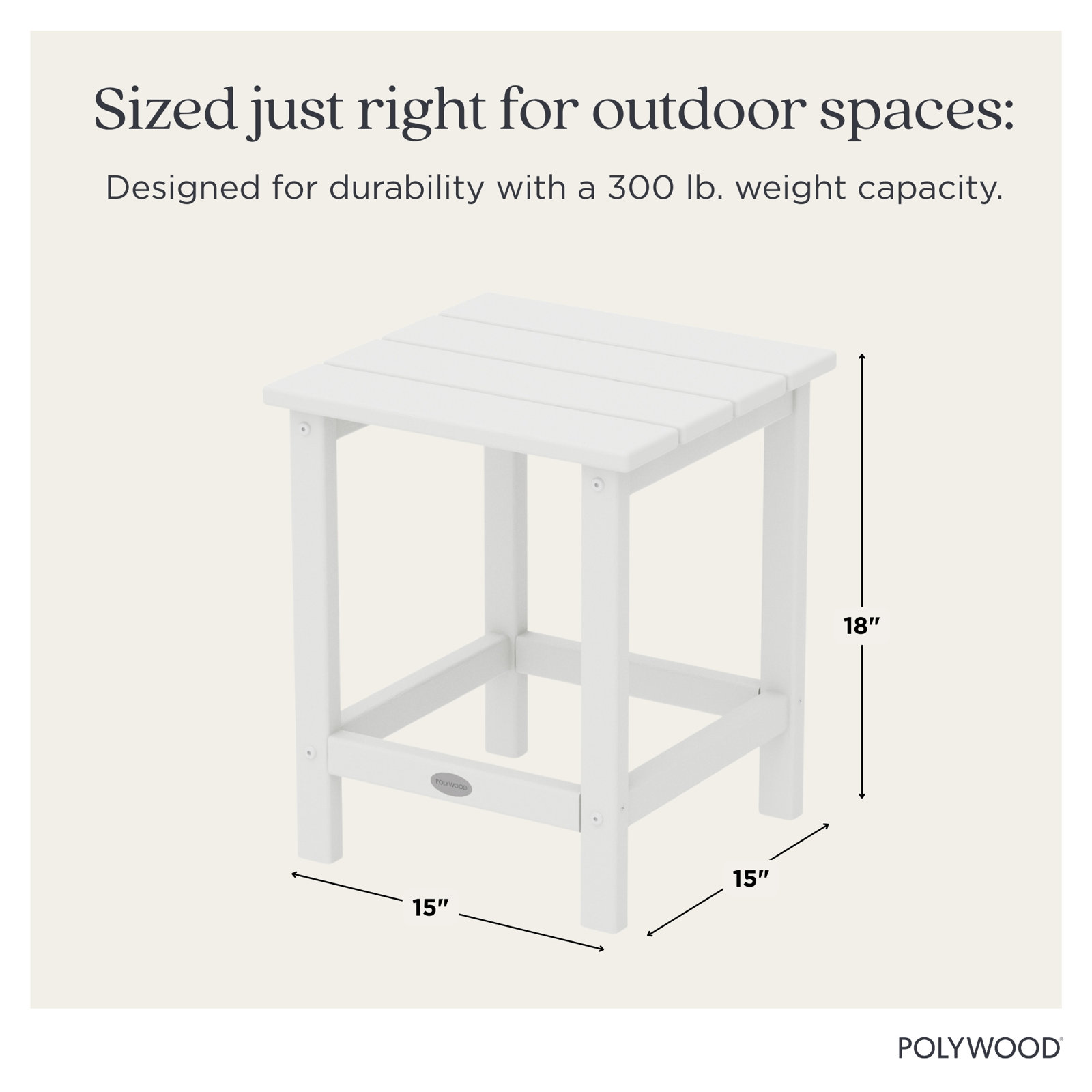 POLYWOOD® Long Island 15" Patio Side Table, White