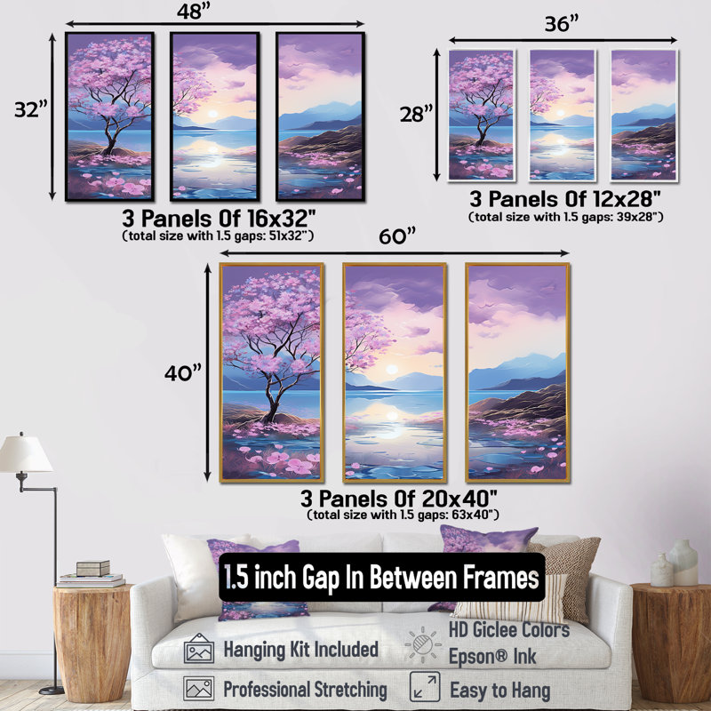 «Beautiful Pink Rhododendron Landscape I - Flower Field», ensemble d'art mural sur toile, Cadre flottant noir