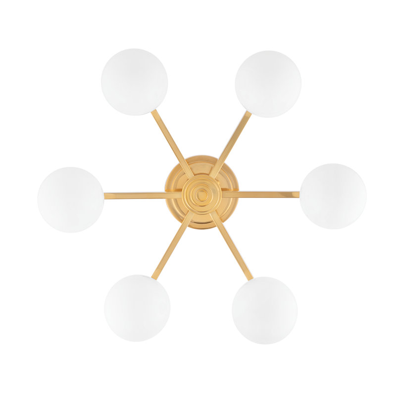 Astra 6-Light Vintage Brass and Glass Semi Flush Mount