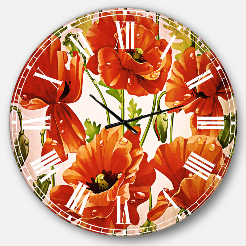 Modèle sans couture de coquelicots rouges - horloge murale traditionnelle, Grand