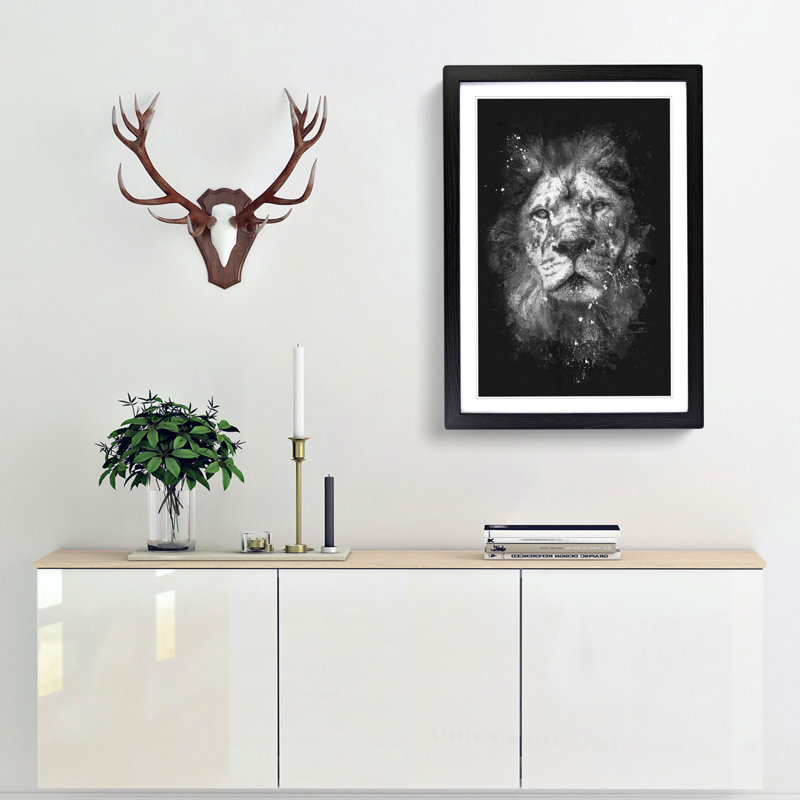 The Proud Lion - Framed Print, 45cm H x 33cm W x 2cm D, Black Framed