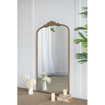 Miroir pleine longueur 66 po x 36 po, miroir arqué suspendu ou appuyé contre le mur, grand miroir doré pour le salon