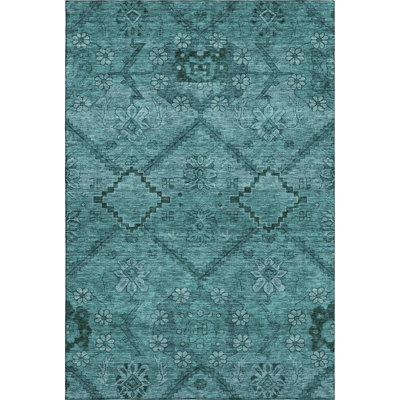 Premium Machine Washable Prisco Teal Rug