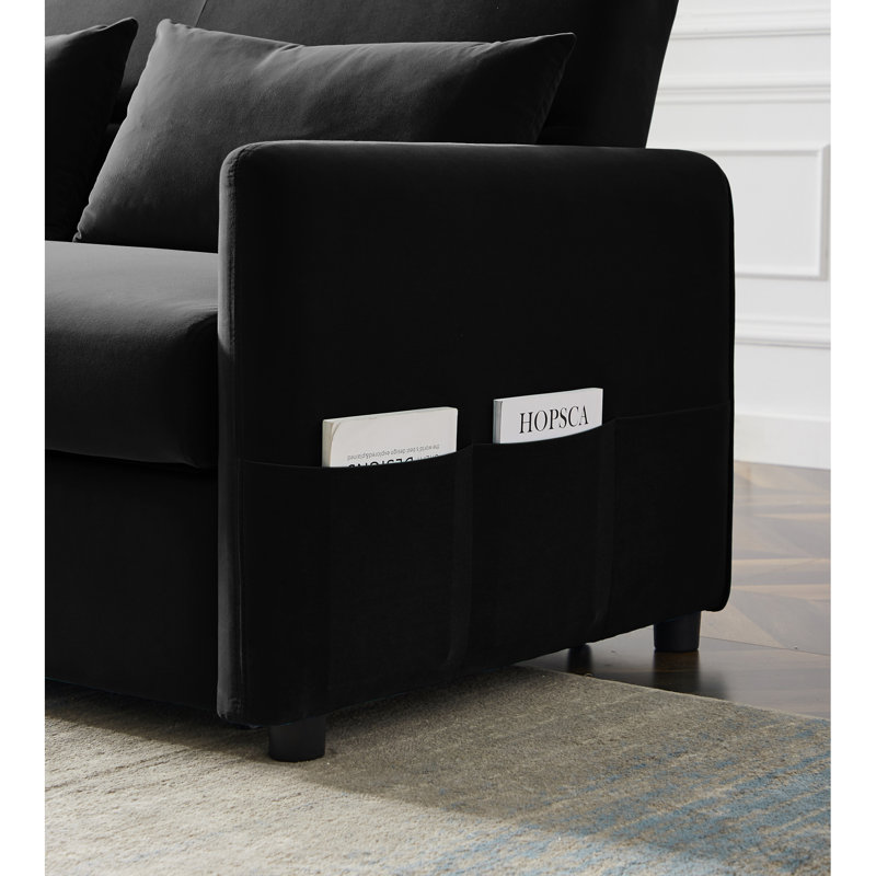 Sofa 57.1'' Velvet Convertible Sofa, Black Velvet