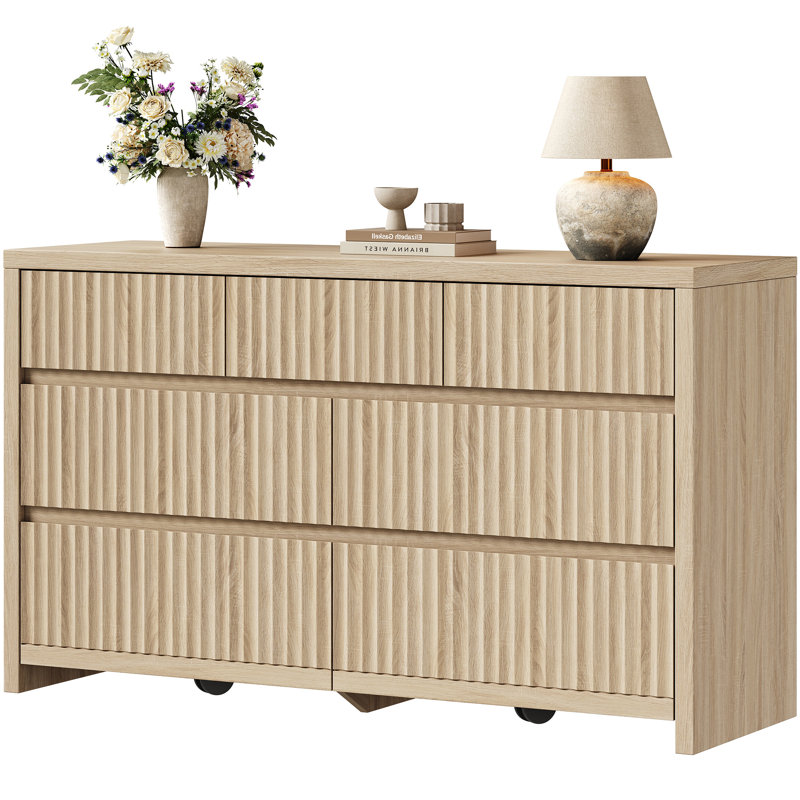 Allete 55.2"W Modern Fluted Panel 7-Drawer Dresser, Sandstone Beige