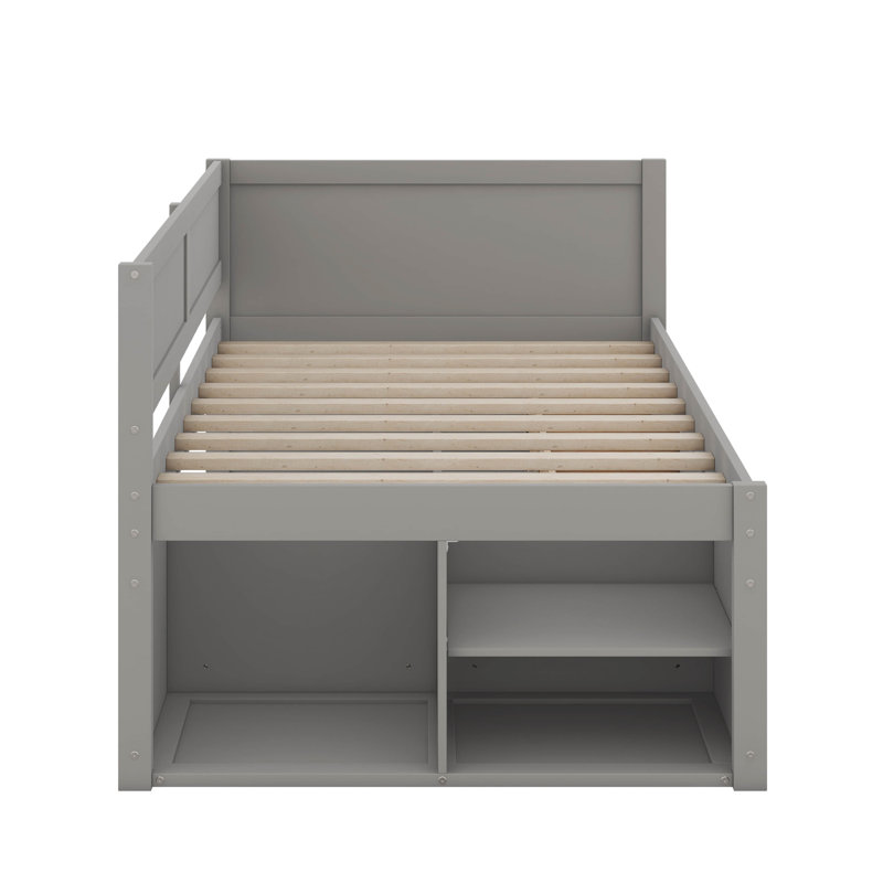 Daybed With Drawers And Shelves, Gray, Twin