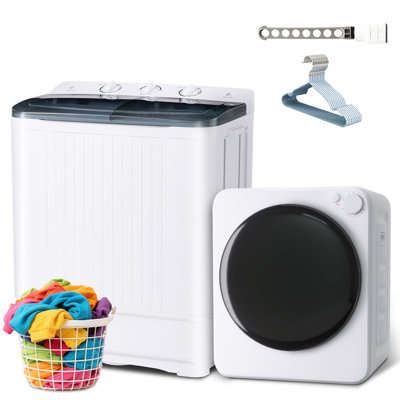 Backid 32 Lbs Twin Tub Washing Machine and 1.6 Cuft Portable Clothes Dryer Set, Compact Laundry Washer and Dryer Combo Set with Stainless Steel Inner Tub, for Apartment, Dorm, Home