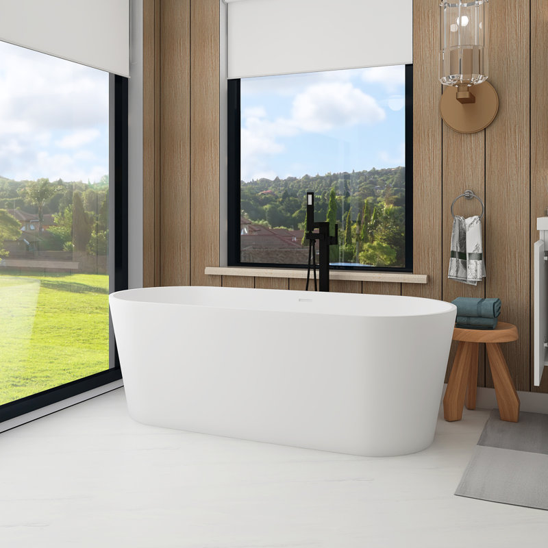 63“ Freestanding Soaking Solid Surface Bathtub