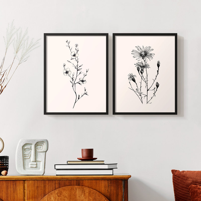 Vintage Floral XXIX - ensemble de 2 cadres photo simples, Noir, H 11 po x l 22 po