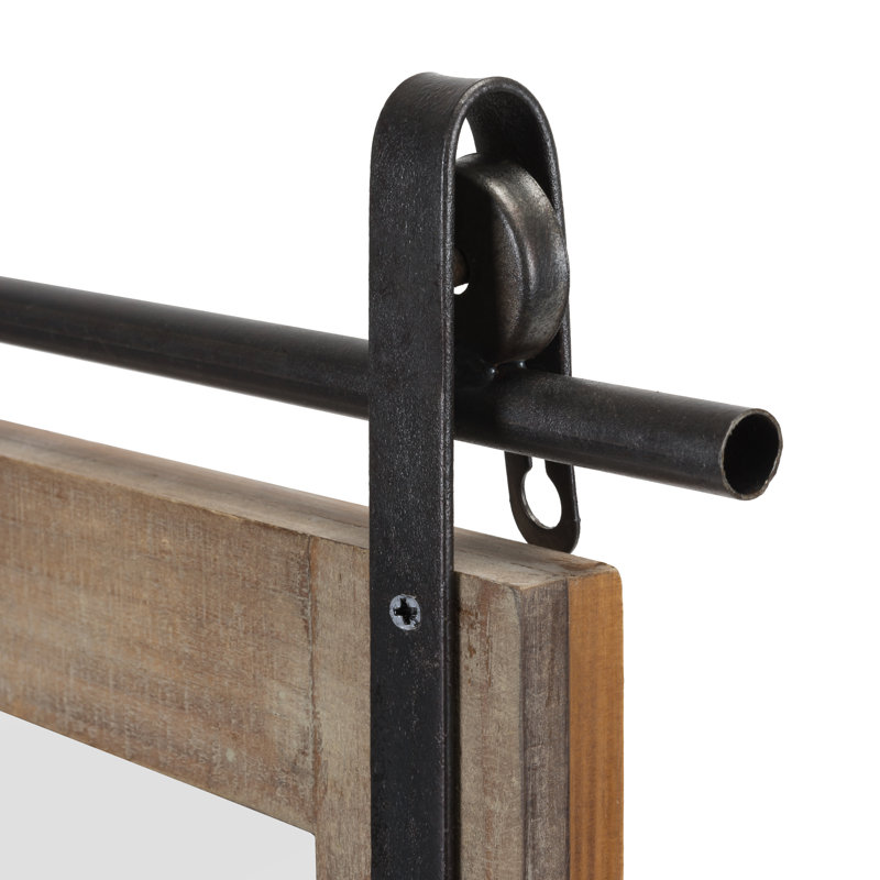 Usher Rustic Industrial Wood-Framed Wall Mount Barn Door Mirror with Shelf