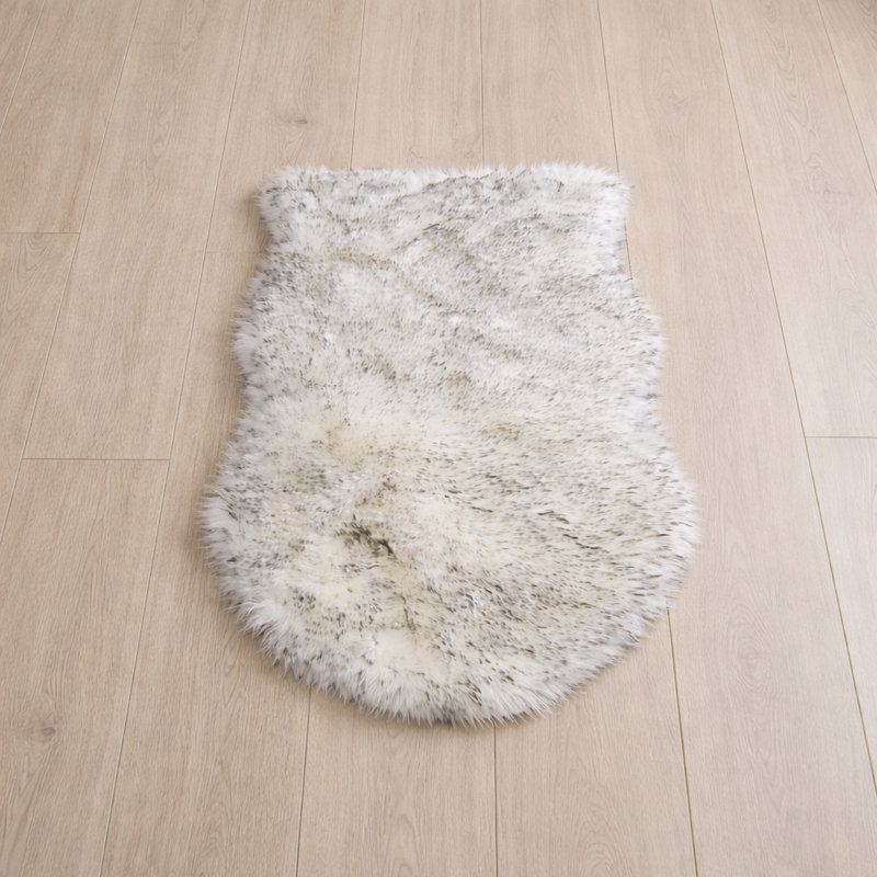 Oval Solid Colour Sheepskin 60cm X 110cm Area Rug, Ivory Grey