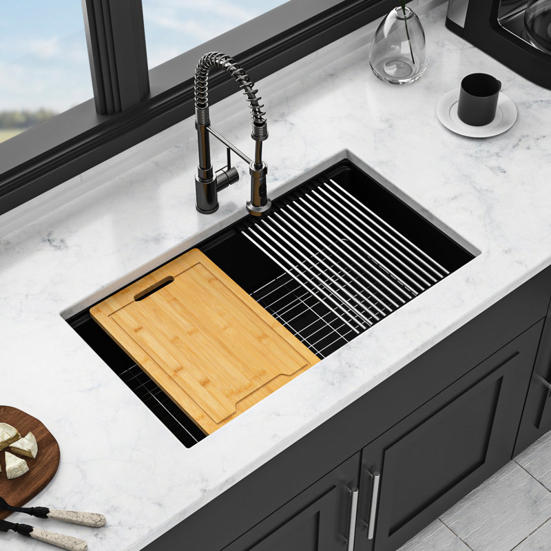 Black Granite Composite Undermount Kitchen Sink 33X19" - With Included Perks Quartz Workstation For Advanced Advantages