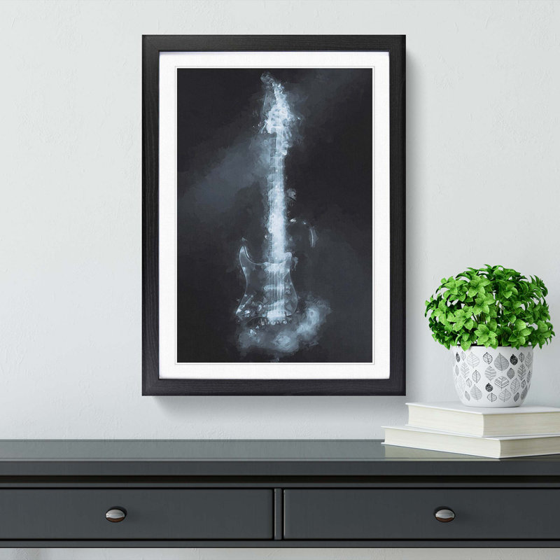 Smokey Electric Guitar - Picture Frame Graphic Art Print, 87cm H x 62cm W x 2cm D, Black Framed