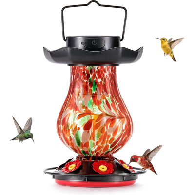 25 Fl.Oz Hand Blown Glass Hummingbird Feeders For Outdoors Hanging
