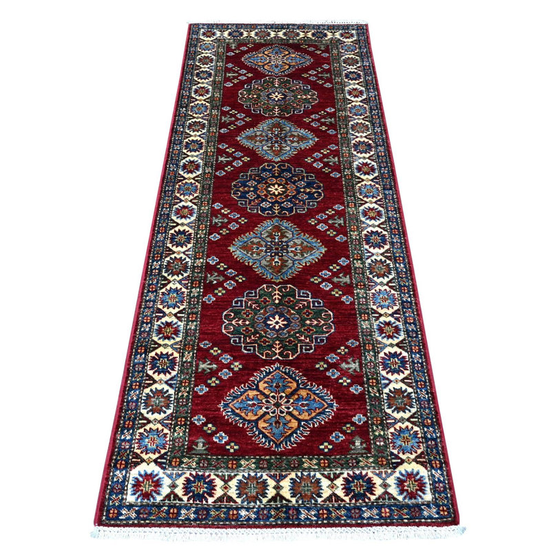 Tapis de couloir oriental super Kazak en laine noué à la main rouge 2 pi 8 po x 7 pi 0 po