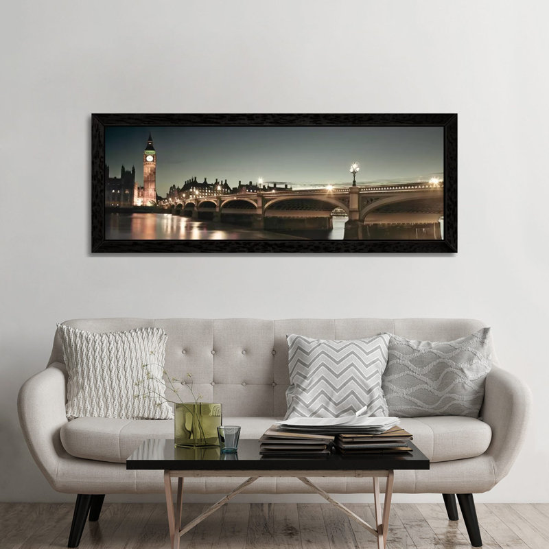 London Lights by Assaf Frank - Floater Frame Panoramic Print on Canvas, 121.92 cm H x 40.64 cm W, Black Framed