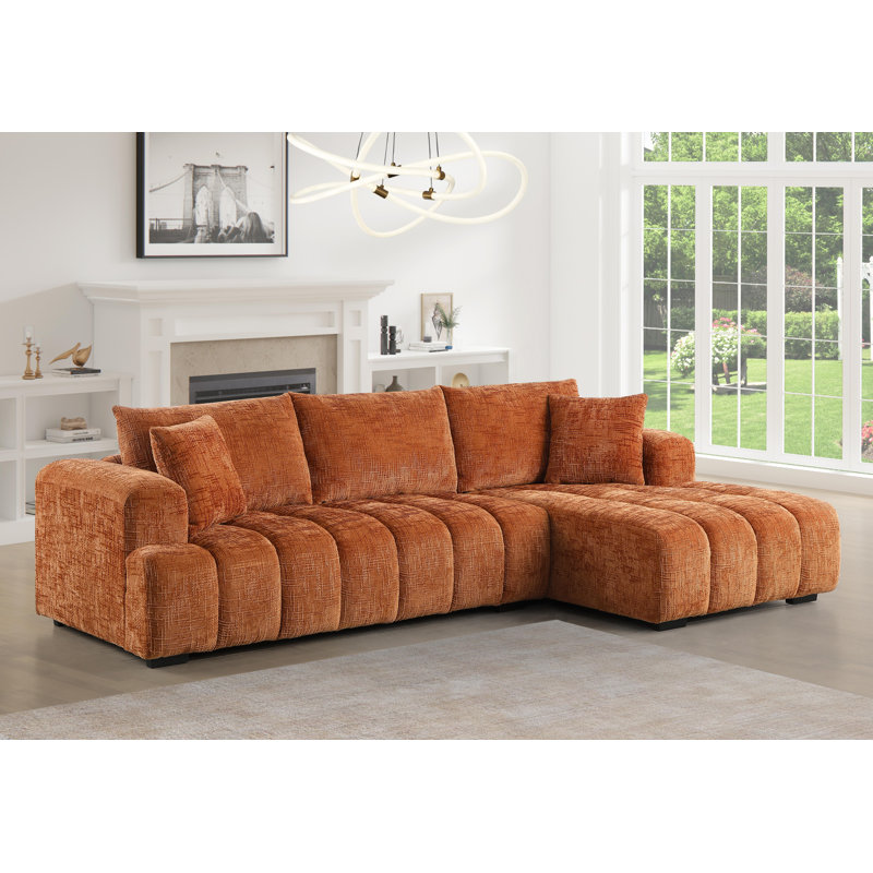 Modern Tufted Sectional Right-chaise Sofa , Chenille caramel, Orienté à droite, H 34,2 po x l 109,4 po x P 62,5 po