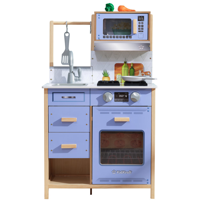 Cheerful Chef Blue Wooden Play Kitchen with 5 Accessories