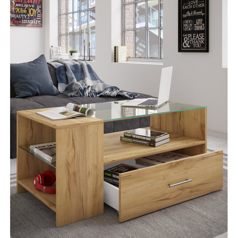 Comaneci Coffee Table with Storage, Oak Wood