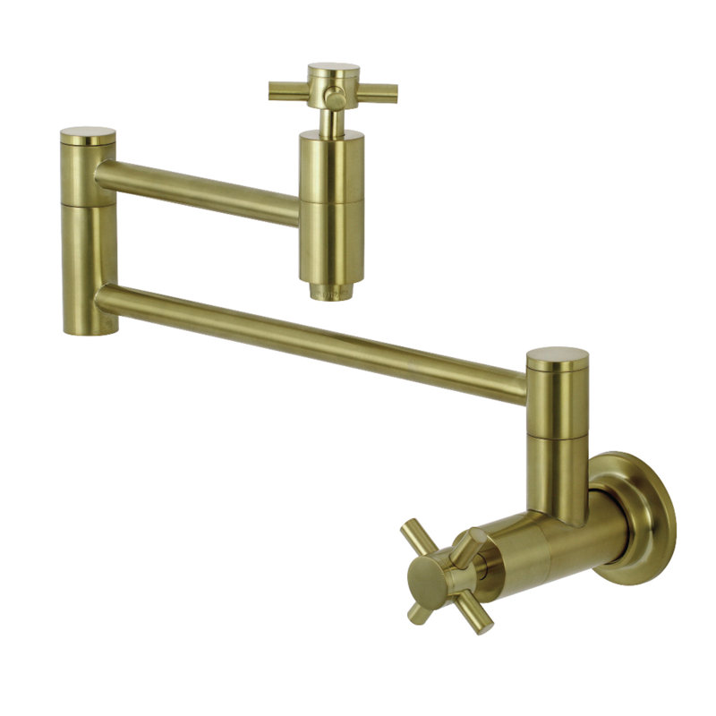 Kingston Brass Concord Two-Handle 1-Hole Wall Mount Pot Filler Faucet, Satin Brass