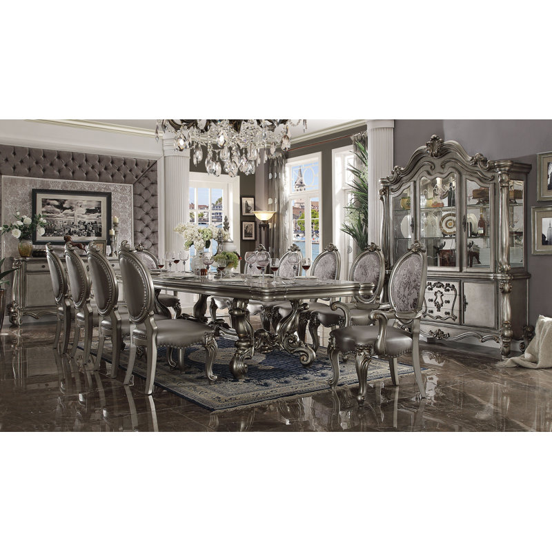 Versailles 75" Wide Solid Wood Mirrored Back Lighted China Cabinet, Gray