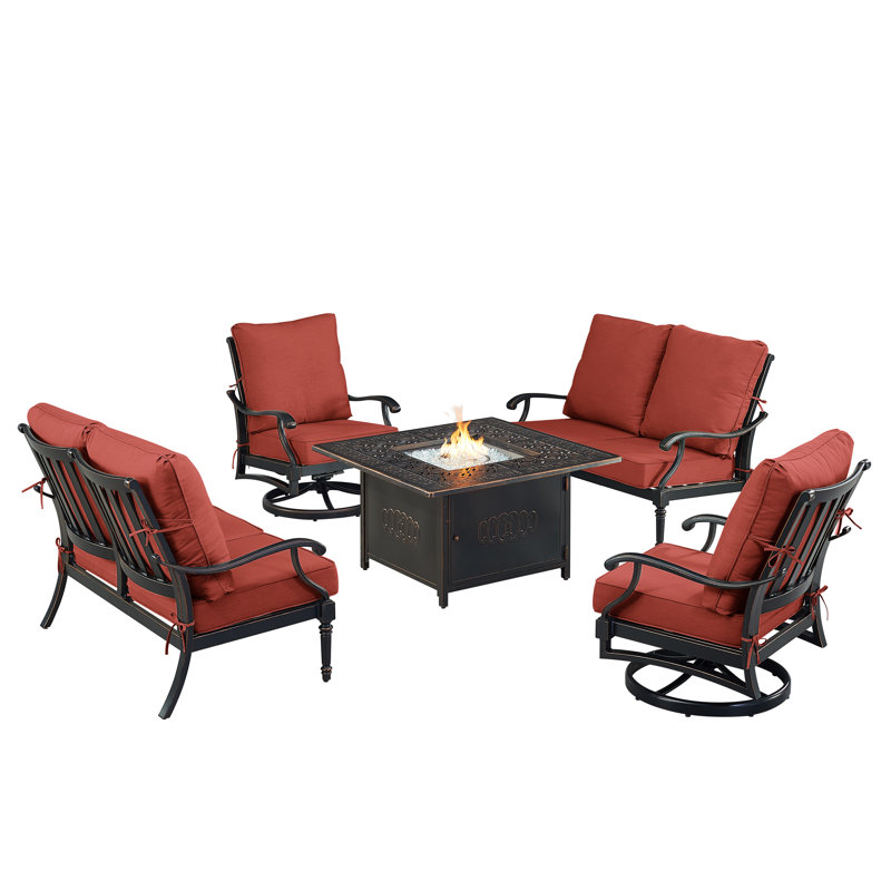 Ensemble de conversation d'extérieur pour 6 personnes avec coussins Arriya, Rouge