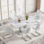  Ensemble de table de salle à manger 63 po en bois, gris rectangulaire pour 4/6 personnes avec chaises en cuir-405267818-405267821